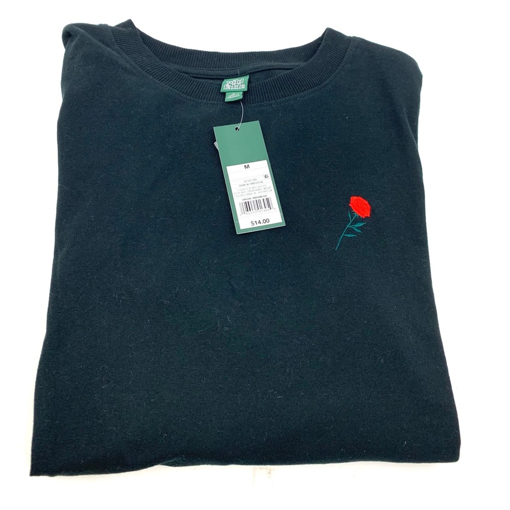 Black Sweatshirt with Rose Embroidery